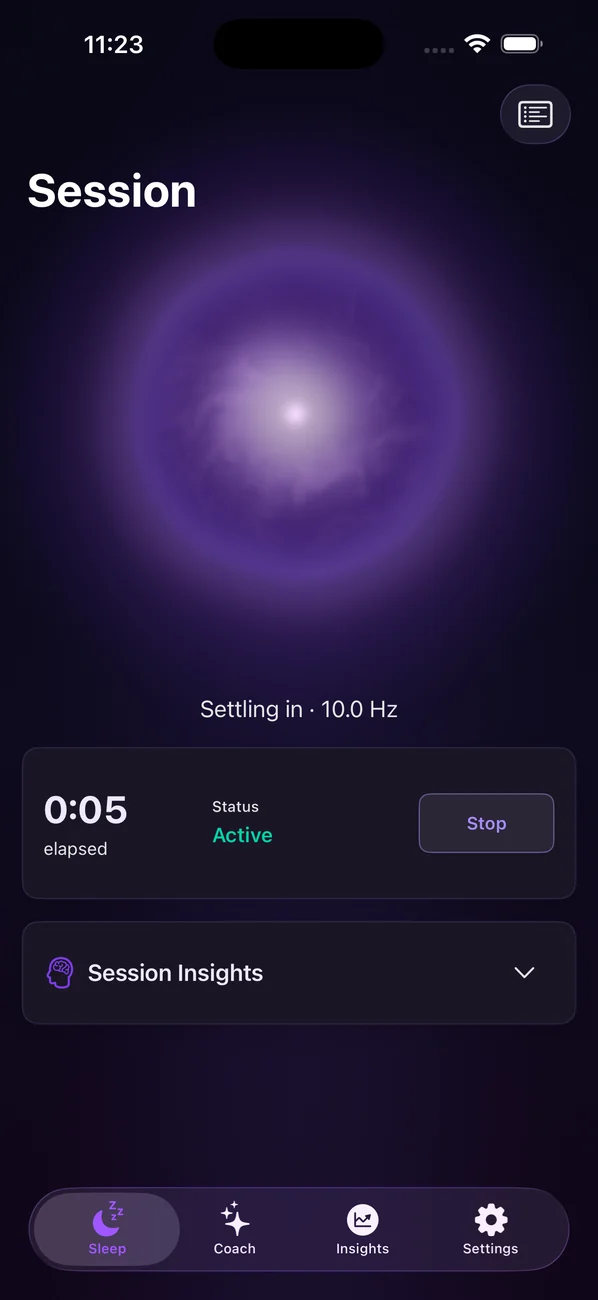 The breathing orb during a NeuroRealm Sleep session